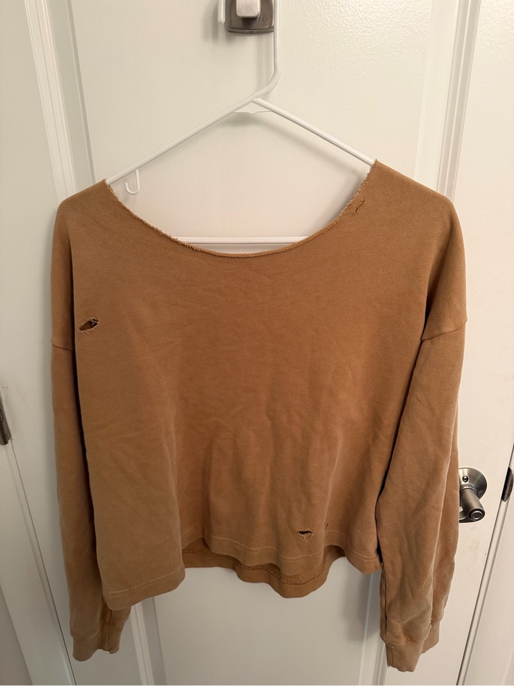 aerie Off-the-Shoulder Sweatshirt in Tan